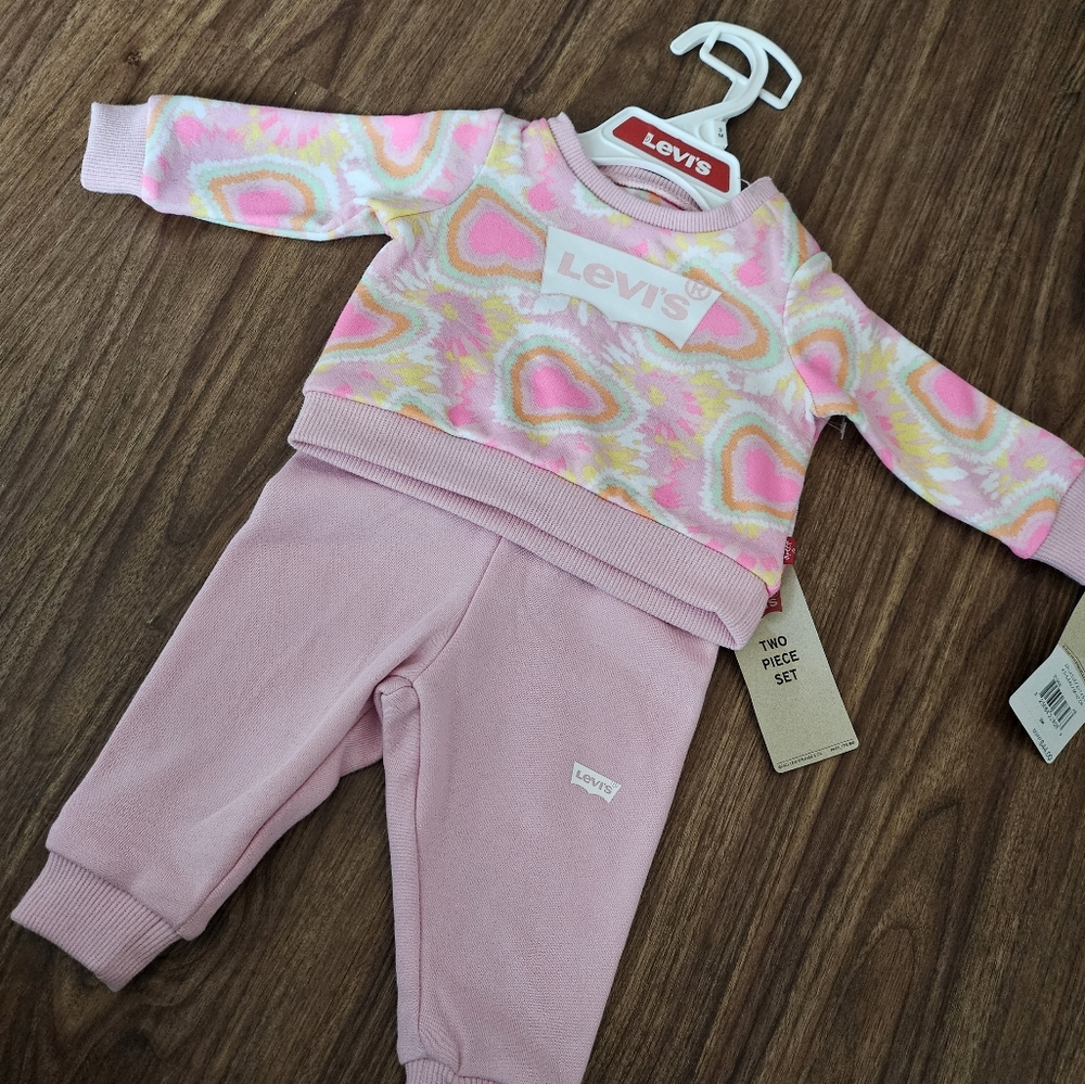 Levi's Pink Tie-Dye Heart Baby Girl 3 Month Long Sleeve Jogger Set